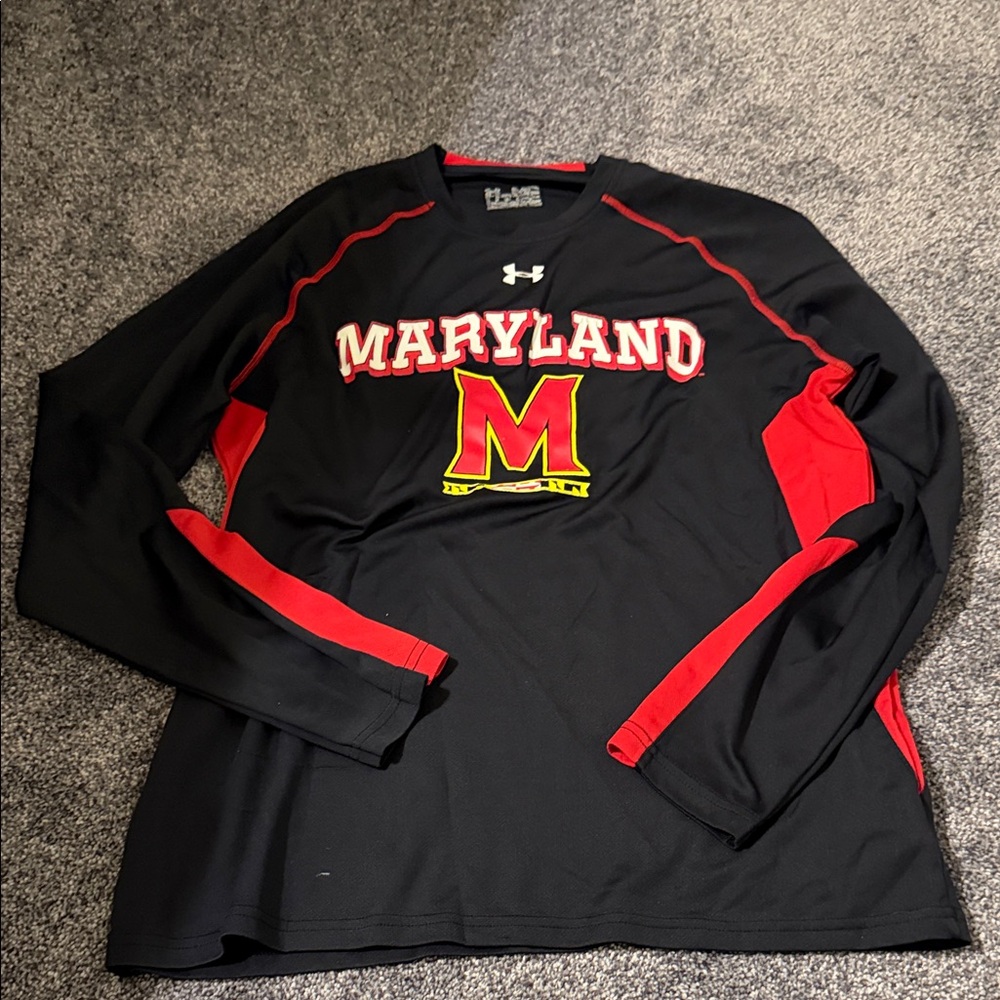 Under Armour Men's Black and Red Maryland Long Sleeve Tee